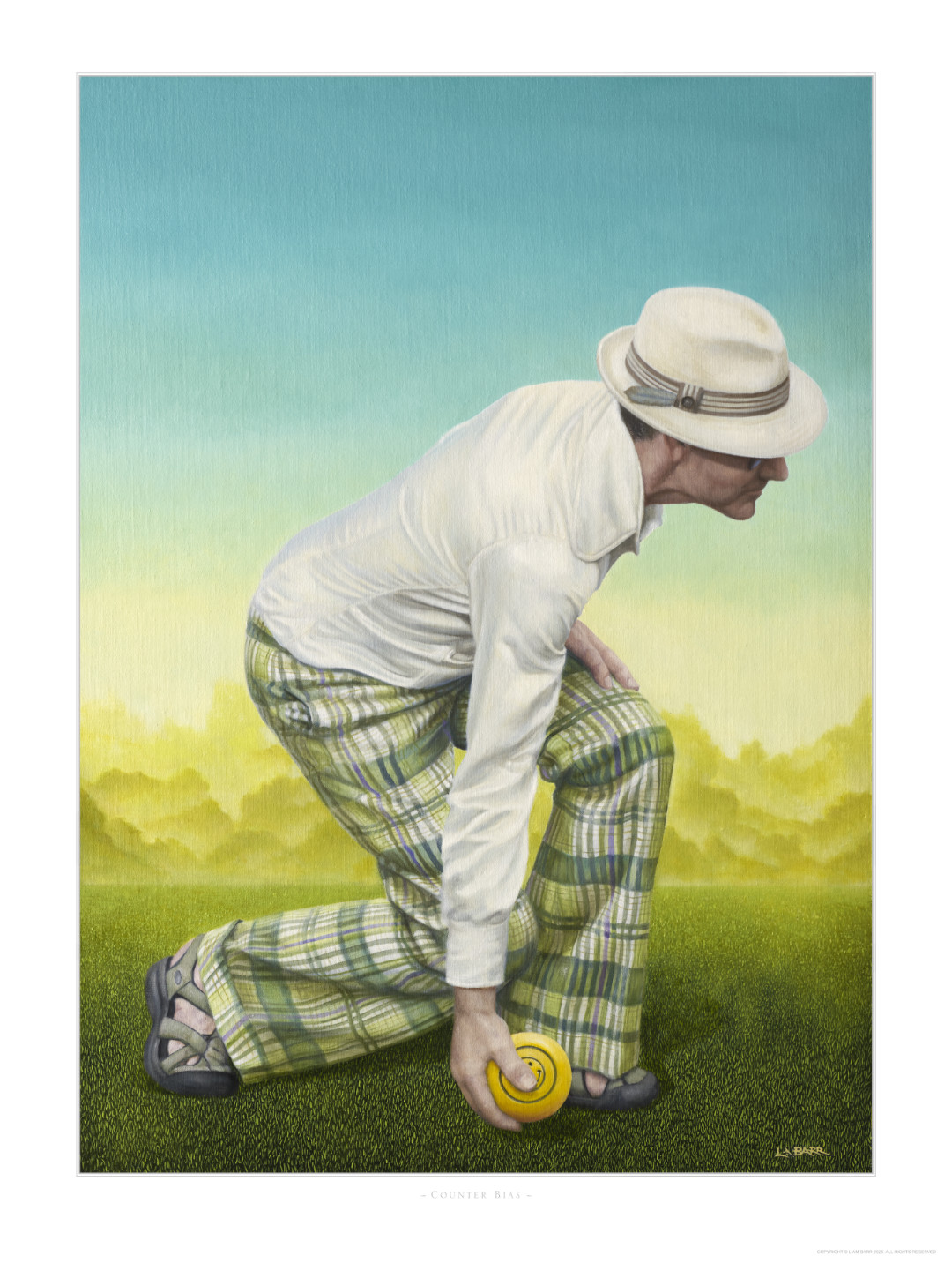 Counter-Bias Image of a man playing lawn bowls